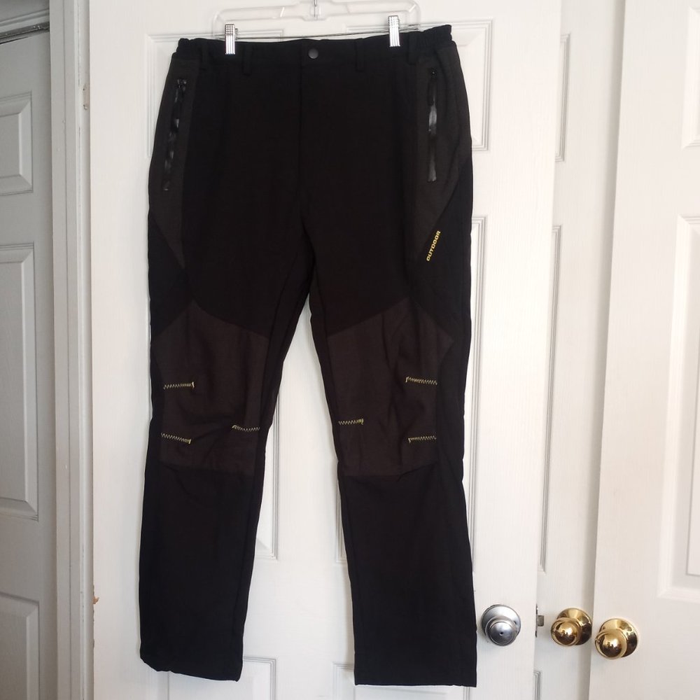 MagcoMsen Black Soft Shell Waterproof Lined Hiking Fishing Pants
